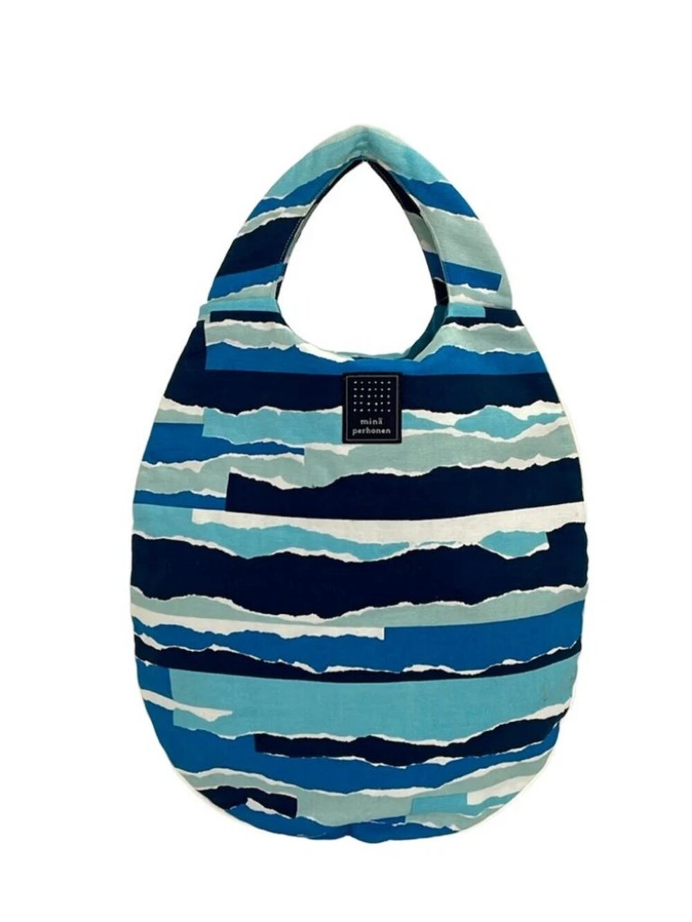 mina perhonen (mina) e528 Light Blue Navy Blue Gray Cotton Hemp Handbag